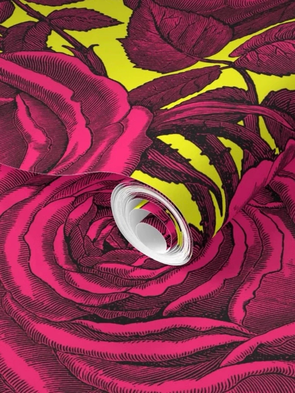 Spoonflower Pinkd Roses on Yellow Prepasted Removable Wallpaper
